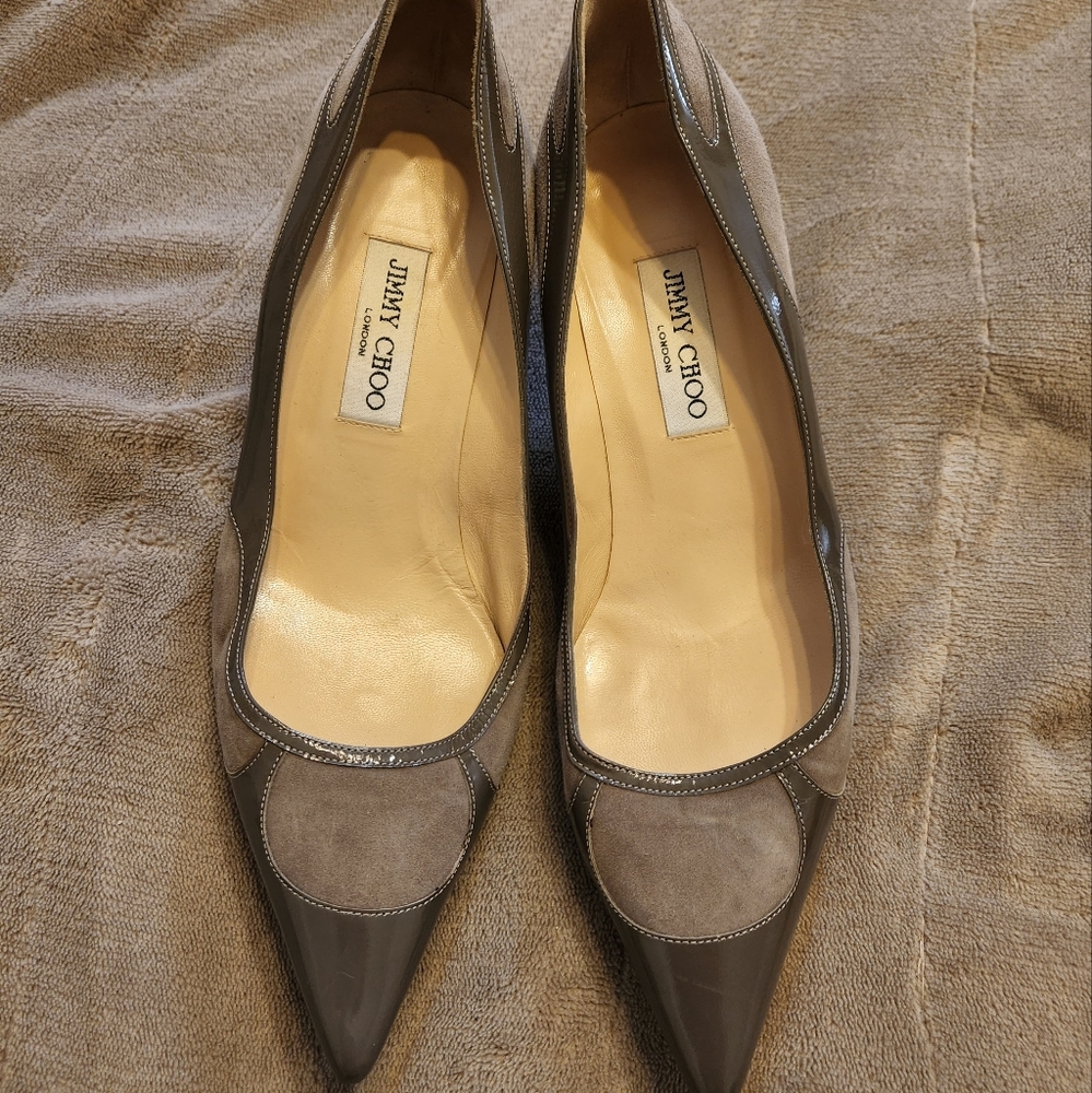 Jimmy Choo Gray and Cream Heels